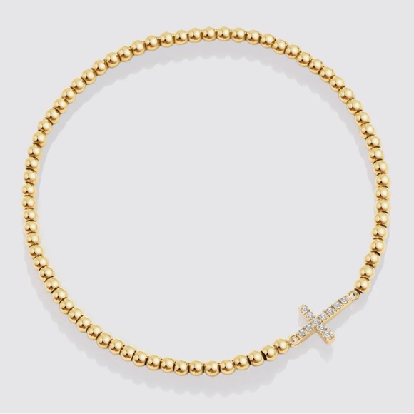 NWT. Mint & Lily. Gold Beaded Cross Bracelet - Picture 4 of 7